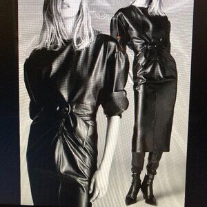 Zara Faux Leather Draped Black Long Sleeve Dress Women Size M